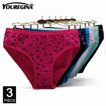 Calcinha feminina sexy plus size roupa interior feminina algodão mid-rise cuecas cor sólida senhoras briefs floral impresso 3 pçs/lote