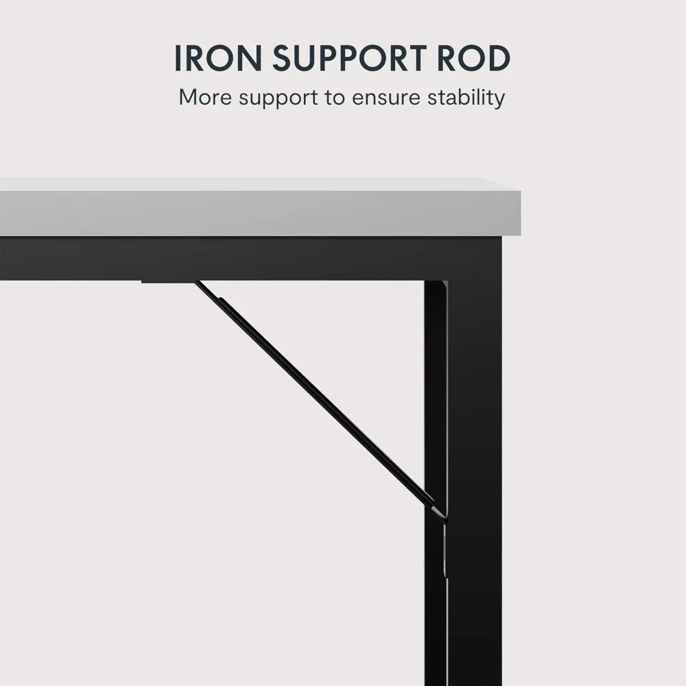 48 Inch Computer Desk with 2-Tier Shelf, Home Office Desk with Wood Table and Metal Frame, White