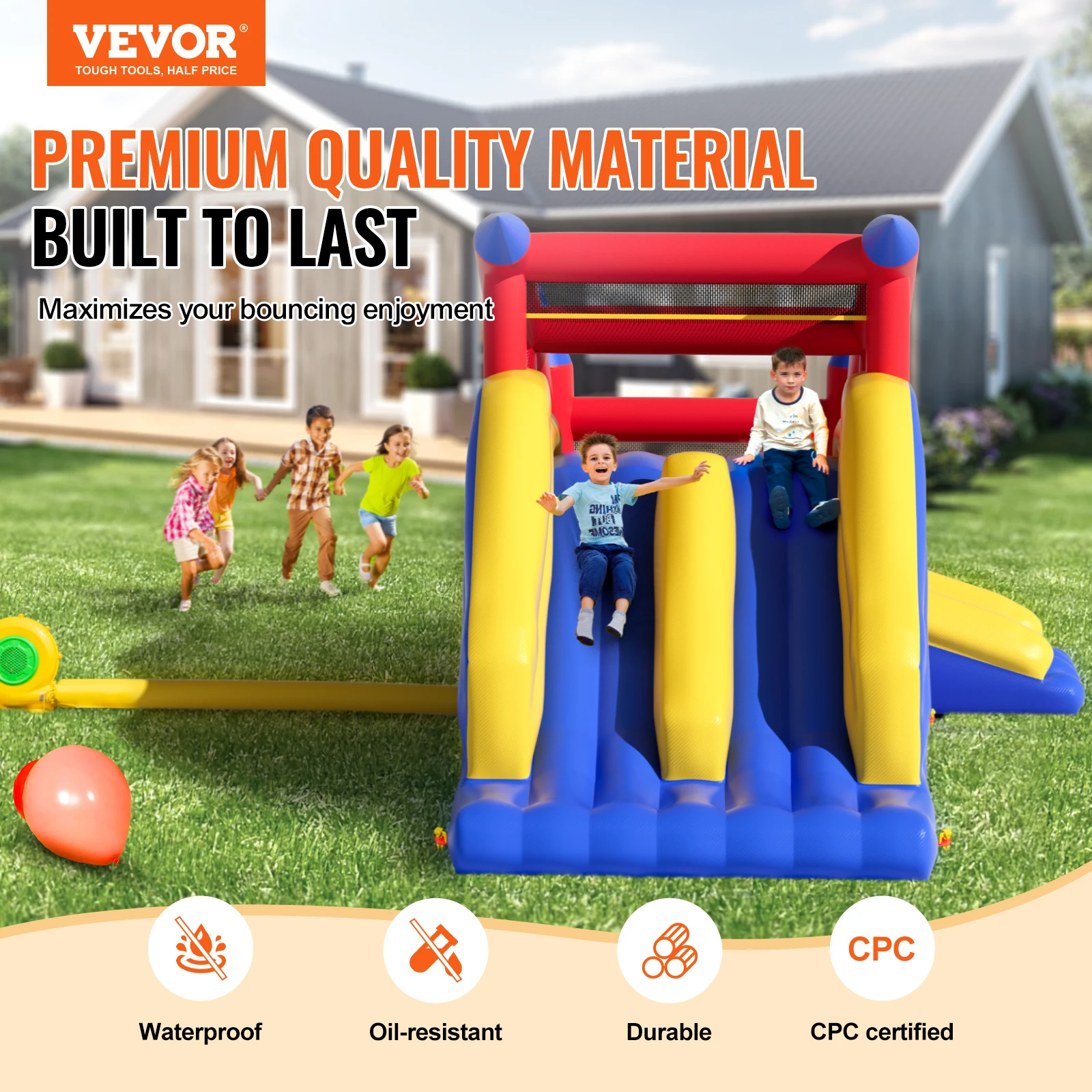 VEVOR Inflatable Bounce House Outdoor High Quality Playhouse Trampoline Jumping Bouncer for Kid Ages 3–8 Years 183x102x92 inch