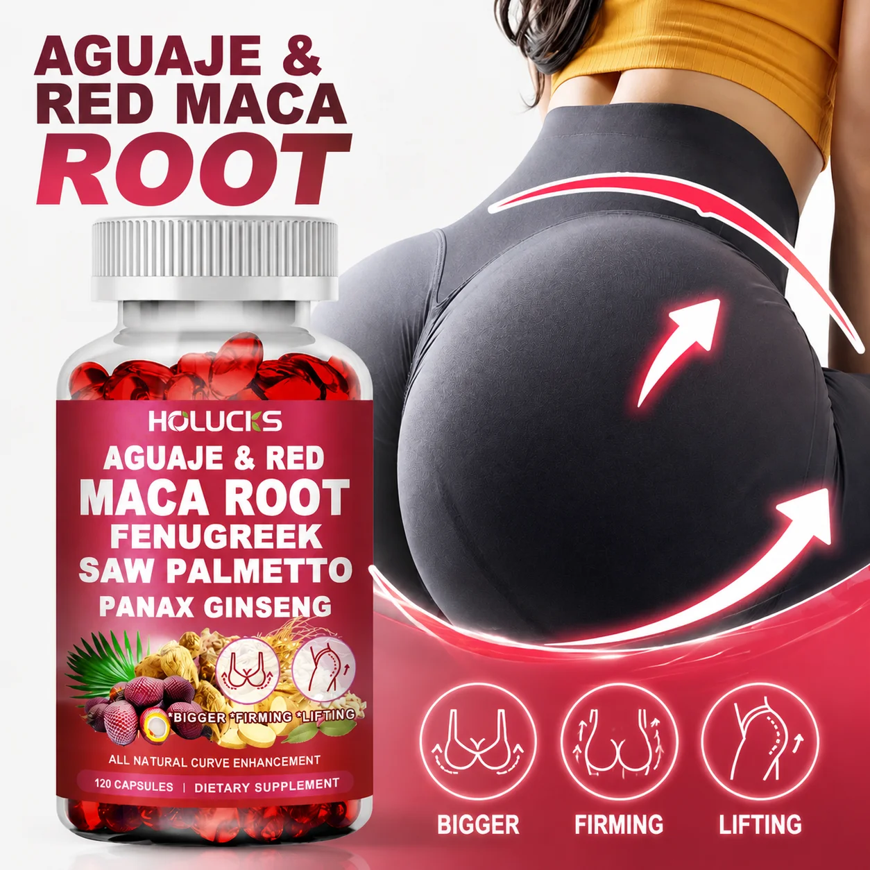 High Curve Firming Supplement Capsules, with Aguaje Oil, Red Maca Extract, Fennel Seed, for Daily Vitality, Breast Lifting
