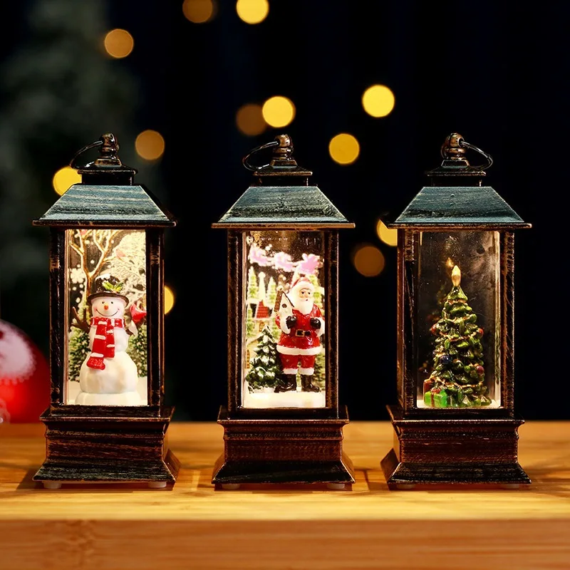 Christmas Decorations Santa Claus Luminous Telephone Booth Small Oil Lamp Christmas Wind Light Gift Bar Desktop Ornament Decor