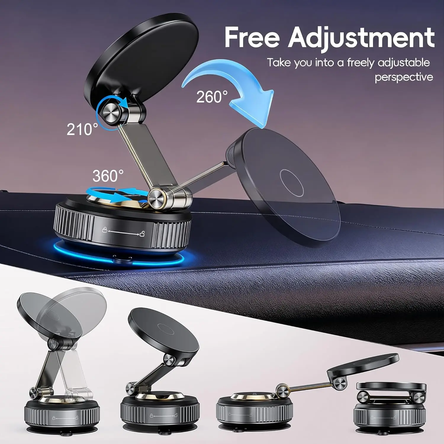 Магнитный держатель телефона для автомобиля 2026, 360° °   Регулируемое вакуумное всасывающее крепление для iPhone 16 Pro Max 15, 14, 13, 12 Plus