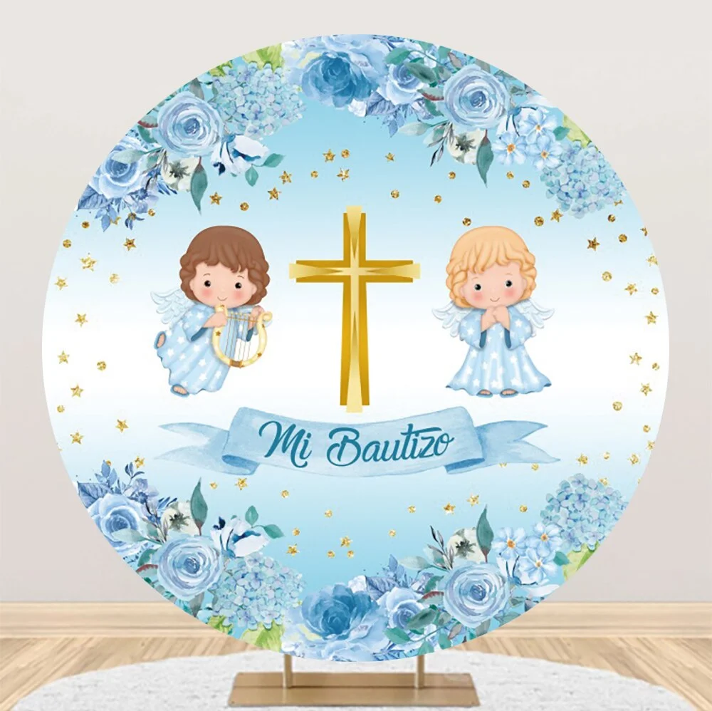 First Holy Communion Round Photography Background My Baptism Boy Girl Cross God Bless Grail Circle Backdrop Cover Photo Studio