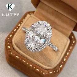 Oval Cut Moissanite Halo Rings Certified 1/2carat D Color Lab Diamond Engagement Ring 925 Sterling Silver Wedding Band For Women