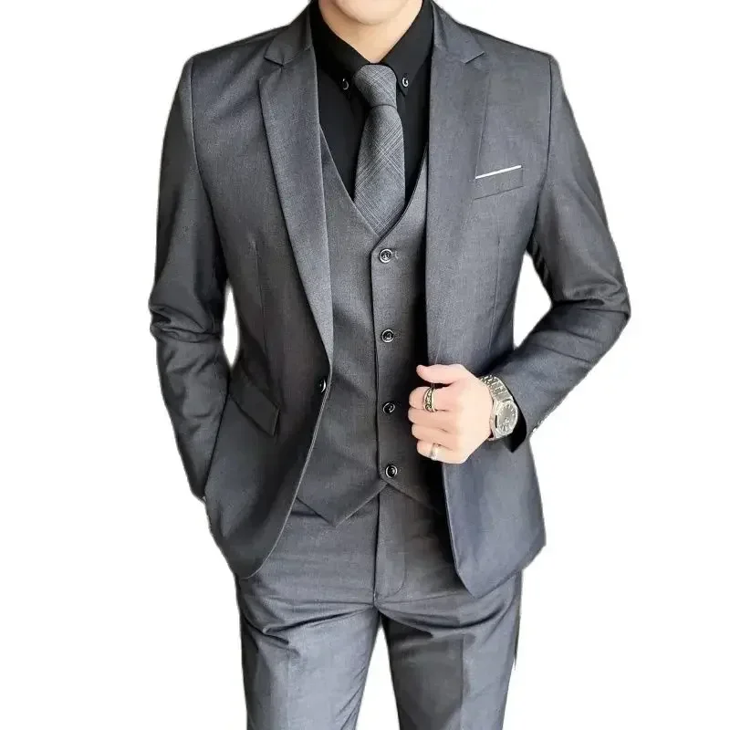 

XS-5XL New (Blazer+Vest+Pants) Men's Fashion Business Gentleman Professional Formal Dress Korean Version Banquet Dress Suit 6XL