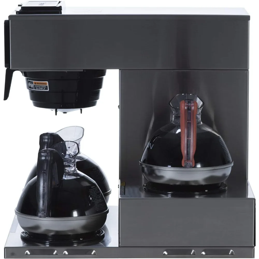 VP17-3, 12-Cup Low Profile Pourover Commercial Coffee Maker, 3 Lower Warmers, 13300.0003,Silver