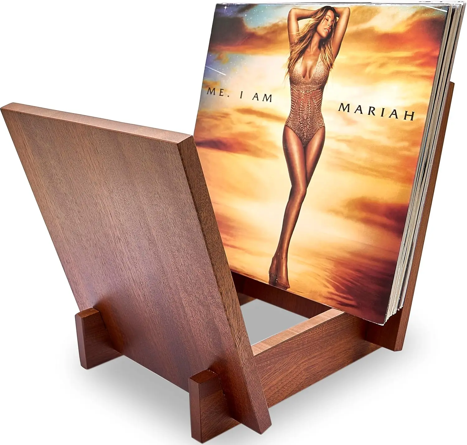 

Wooden Vinyl Record Holder, V-Shaped Album Storage Rack for 40 LPs, Solid Sapele Wood Display Stand