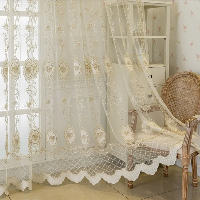Simple European Style Velvet Embroidery European Style Bead Embroidery Transparent Curtains Living Room Bedroom Balcony Curtains