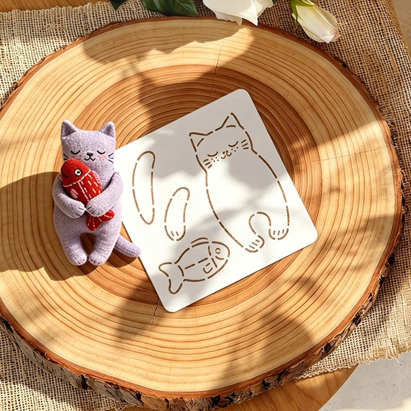 YOMDID 1pc Mini Cat and Fish Patchwork Template, DIY Cat and Fish Quilting Template, Washable and Reusable PET Sewing Template - view 3