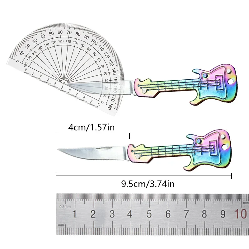 Creative Mini Guitar Knife Keychain Stainless Steel Folding Knife Portable Pocket Knife Multifunction Outdoor Fruit Knife