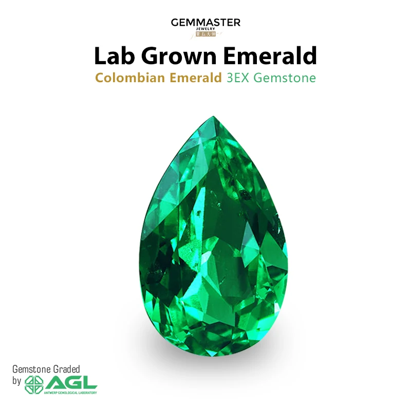 Pear Lab Grown Emerald Vivid Green With AGL Certificate VVS VS Emerald Green Stone Custom Jewelry Lab Colombia Emerald