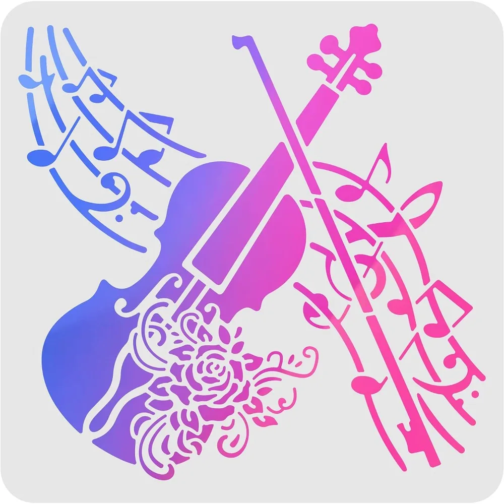 Music Stencils Template 11.8x11.8 inch Plastic Musical Note Drawing Painting Stencils Square Reusable Violin for Painting