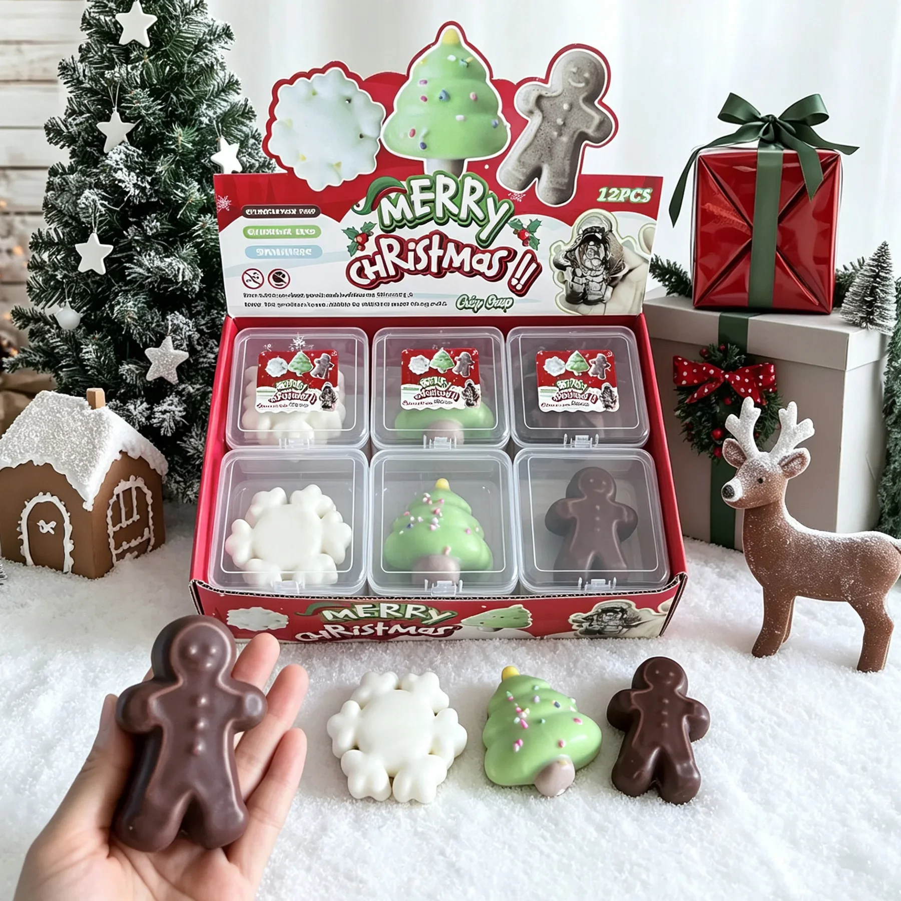 Cross-Border Christmas Theme Toy Crispy Squishy Stress Relief Slow Rebound Pressure Relief  Geometric Shape PVC Material
