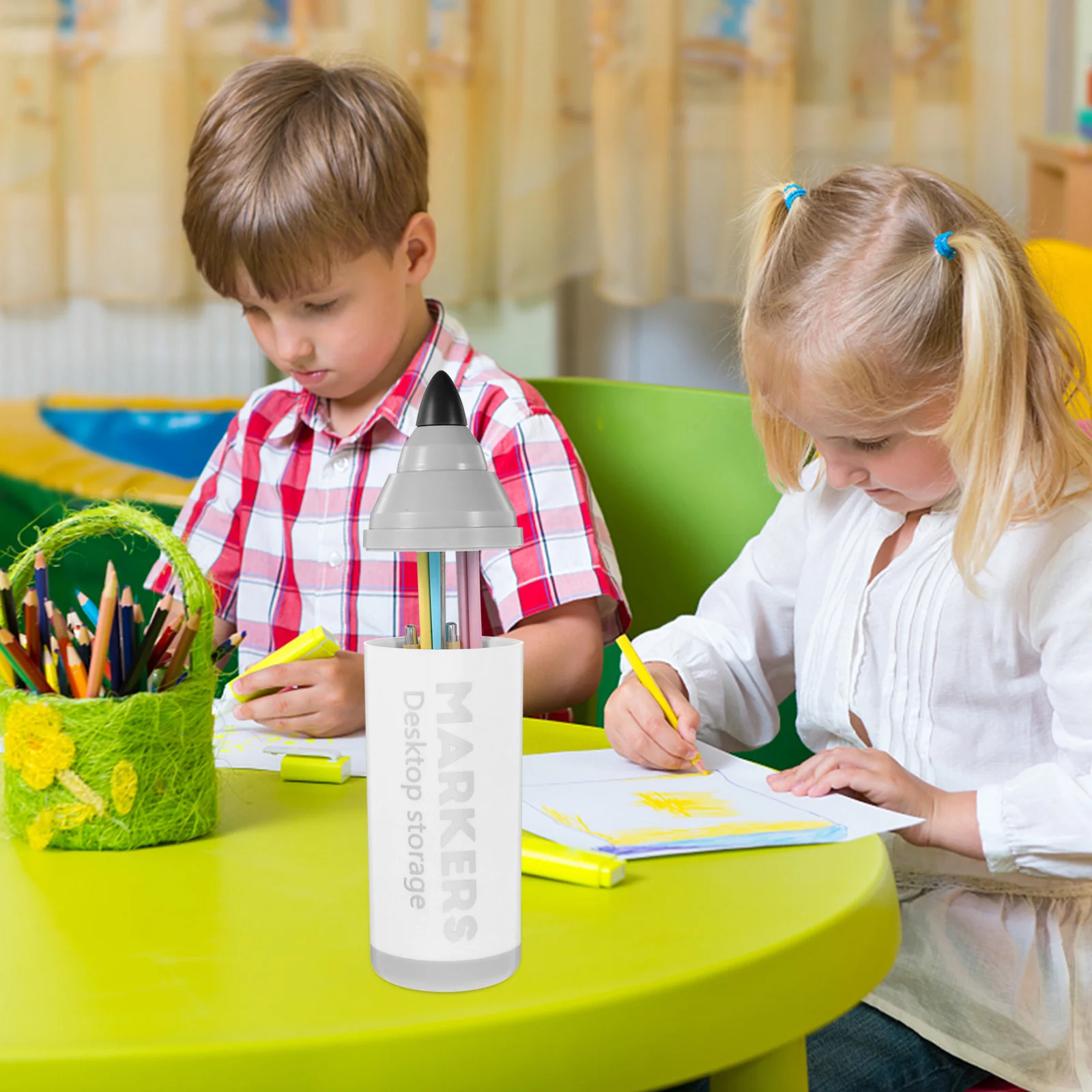 

Large Capacity Desktop Pull-Out Pencil Holder Pen Cup Lid Protective Cover Stationery Organizer Classroom Office Desk