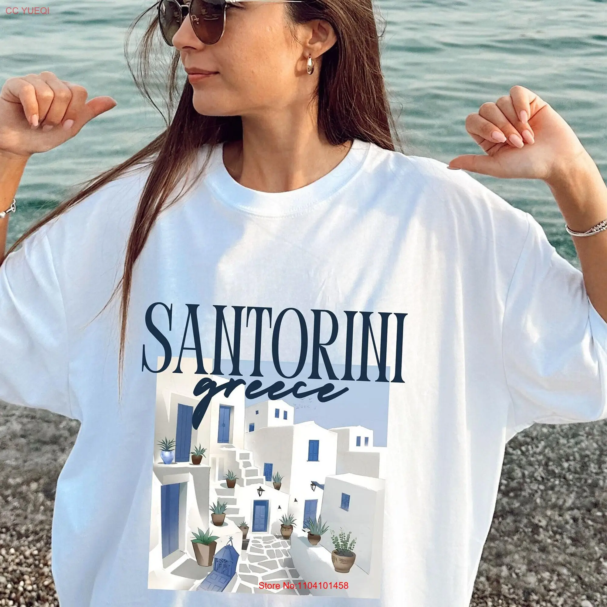 Santorini Island Greece T Shirt Greek Clothes Souvenir Vacation Coasts Mediterranean Trip long or short sleeves