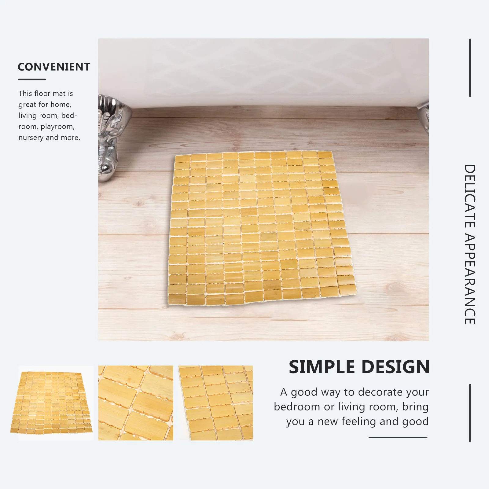 

Bamboo Anti-Slip Mat Woven Floor Pad For Bathroom Shower Non-Slip Rubber Backing Wood Bath Rug Bedroom Playroom