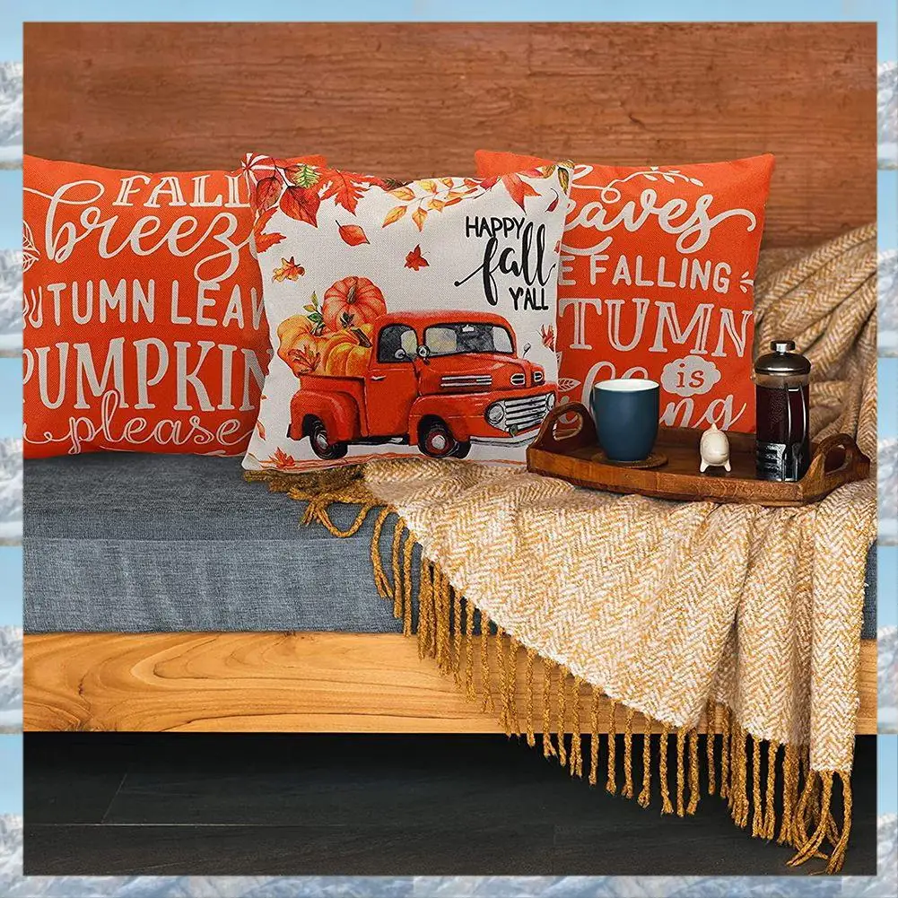 Sarung Bantal Gaya Terbaru 2025 Ukuran 18X18 Set Isi 4, Sarung Bantal Hias Luar Ruangan, Dekorasi Thanksgiving Gaya Farmhouse Untuk Dekorasi Rumah