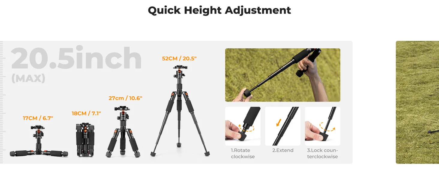 K&F CONCEPT S225A0 52cm Mini Tischstativ mit 360° Kugelkopf, 1/4'' Schnellwechselplatte für Kamera und Video Kompakte Desktop Stative – Detail 4