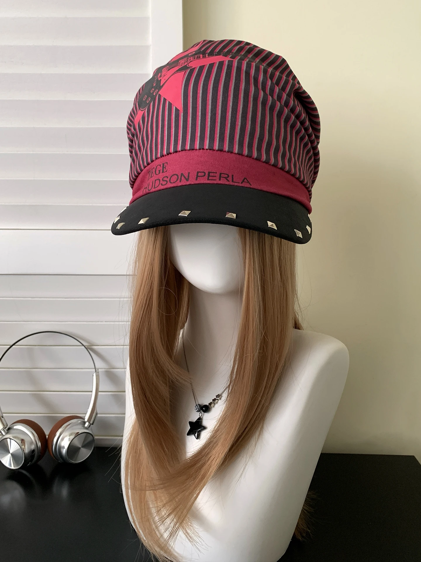 Color Block Stripe Guitar Print Rivet Beret Hat Women's New 2026 Unique Design Large Head Size Duckbill Cap Retro Style