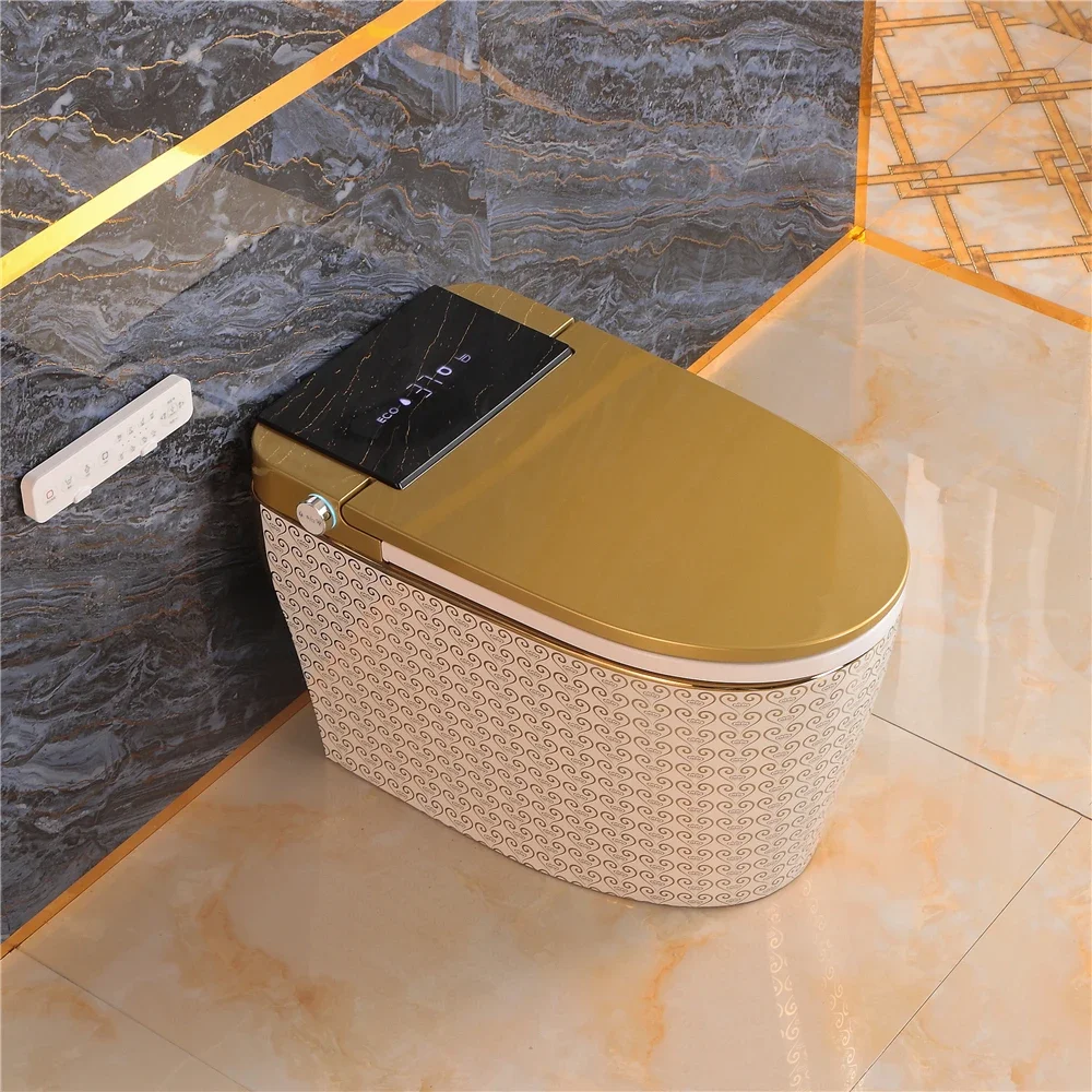 xx-Floor Mounted One Piece Golden Luxury Electric Bidet Commode Bathroom S Trap Automatic Wc Intelligent Gold Smart Toilet Bowl