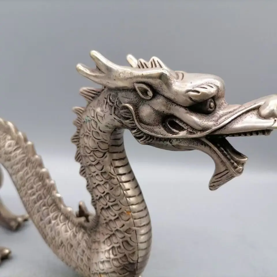 CHINESE OLD BIG WHITE COPPER HANDWORK CARVING DRAGON STATUE