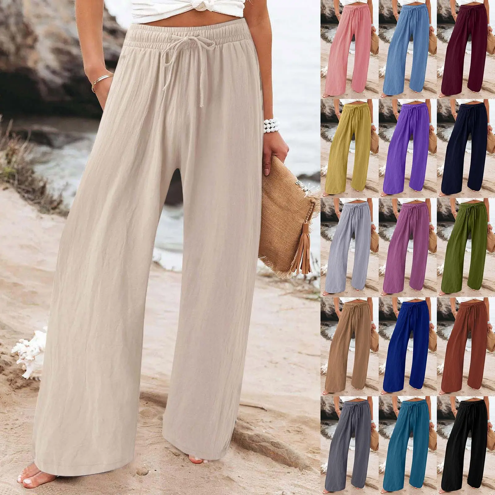 Loose Fit Casual Long Pants No Dstring Hem Women's Premium Faion Bot Polyester Fiber 00% Comfortable Spring Wear