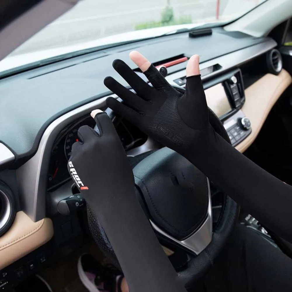 

Thin Half Finger Ice Sleeves Sun Protection Breathable Summer Long Arm Covers Sweat-absorption Two Fingers with Exposed