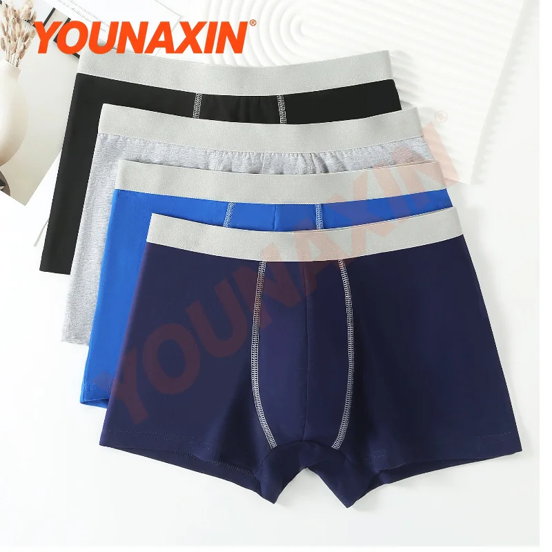 4 Pcs Plus Size Men Boxer Briefs Cotton Undies Breathable Random Colors Underpants L XL 2XL 3XL 4XL 5XL 6XL YOUNAXIN