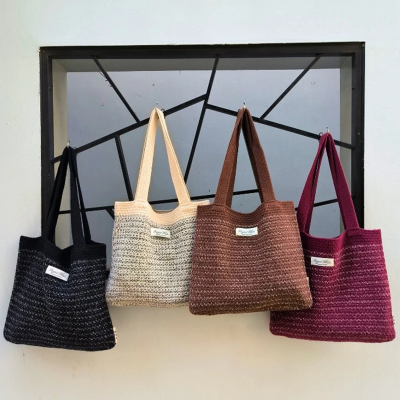 

Женская двойная вязаная ручная сумка, осень-зима 2022, новая сумка на одно плечо, большая вместительная школьная сумка-тоут для работы и работы