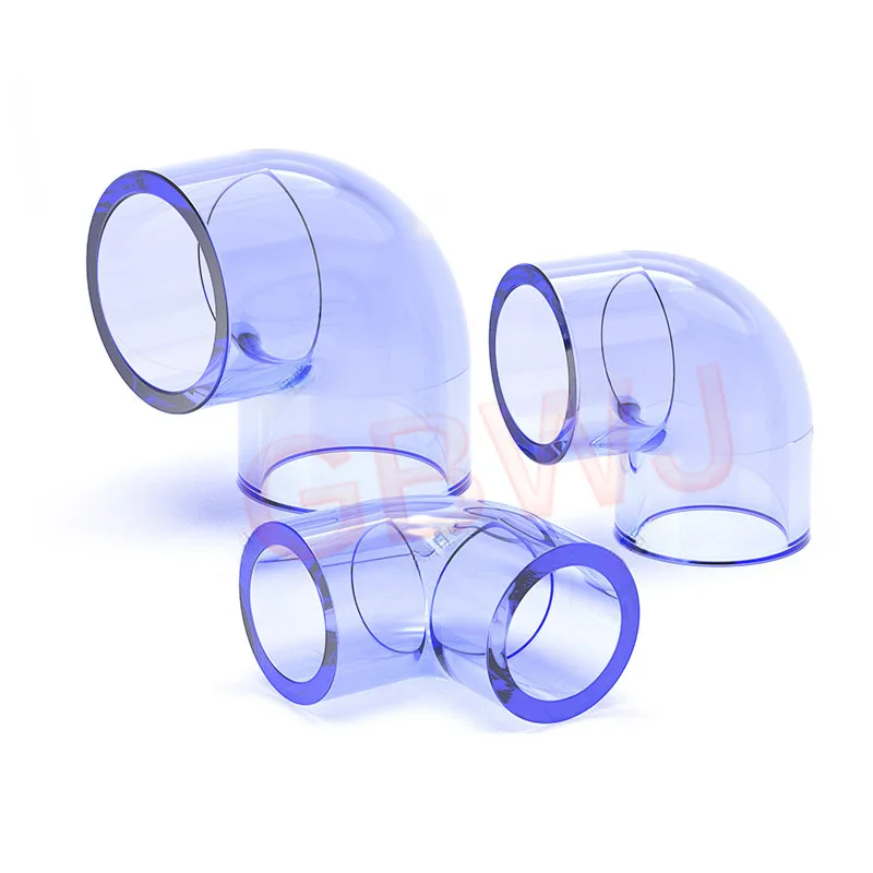 Transparent blue UPVC 90 Degree Elbow Connector Garden Irrigation Aquarium Tank PVC Water Pipe Connectors 20~110mm 1~3Pcs