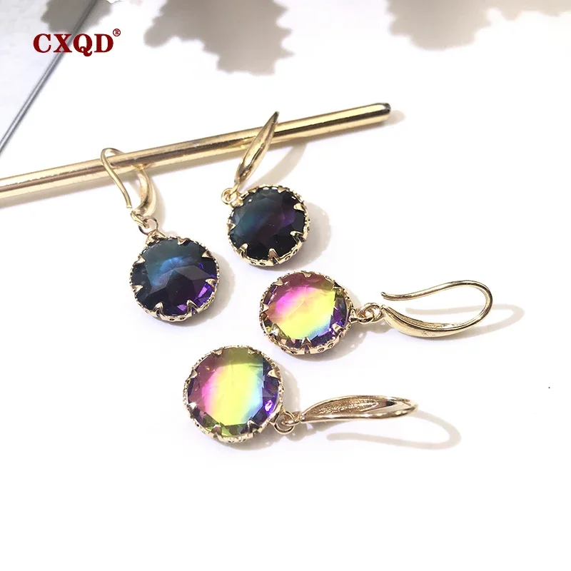CXQD Colorful Shiny Transparent Circle Crystal Drop Earrings for Women Fashion Dangle Piercing Jewelry Gift