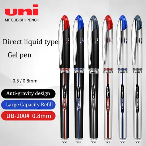 일본 UNI 액체 젤 펜, 빠른 건조 잉크, UB-205 200, 학생 문구, 사무용품, 총알 볼펜, 0.5mm, 0.8mm