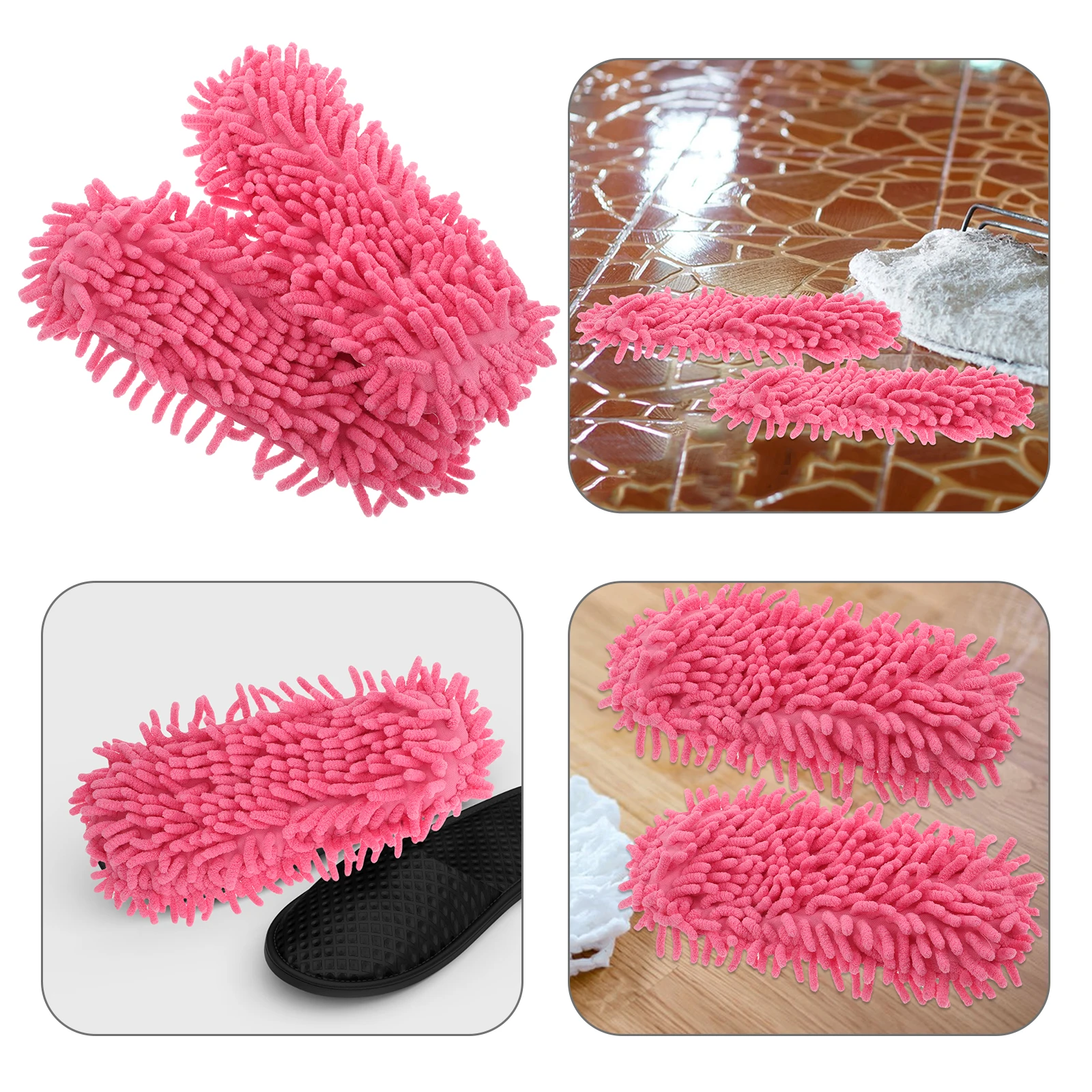 

2pcs Floor Cleaning Slippers Chenille Soft Material Detachable Mop Bottom Washable Duster Tools Spare Foot Socks House Dusting