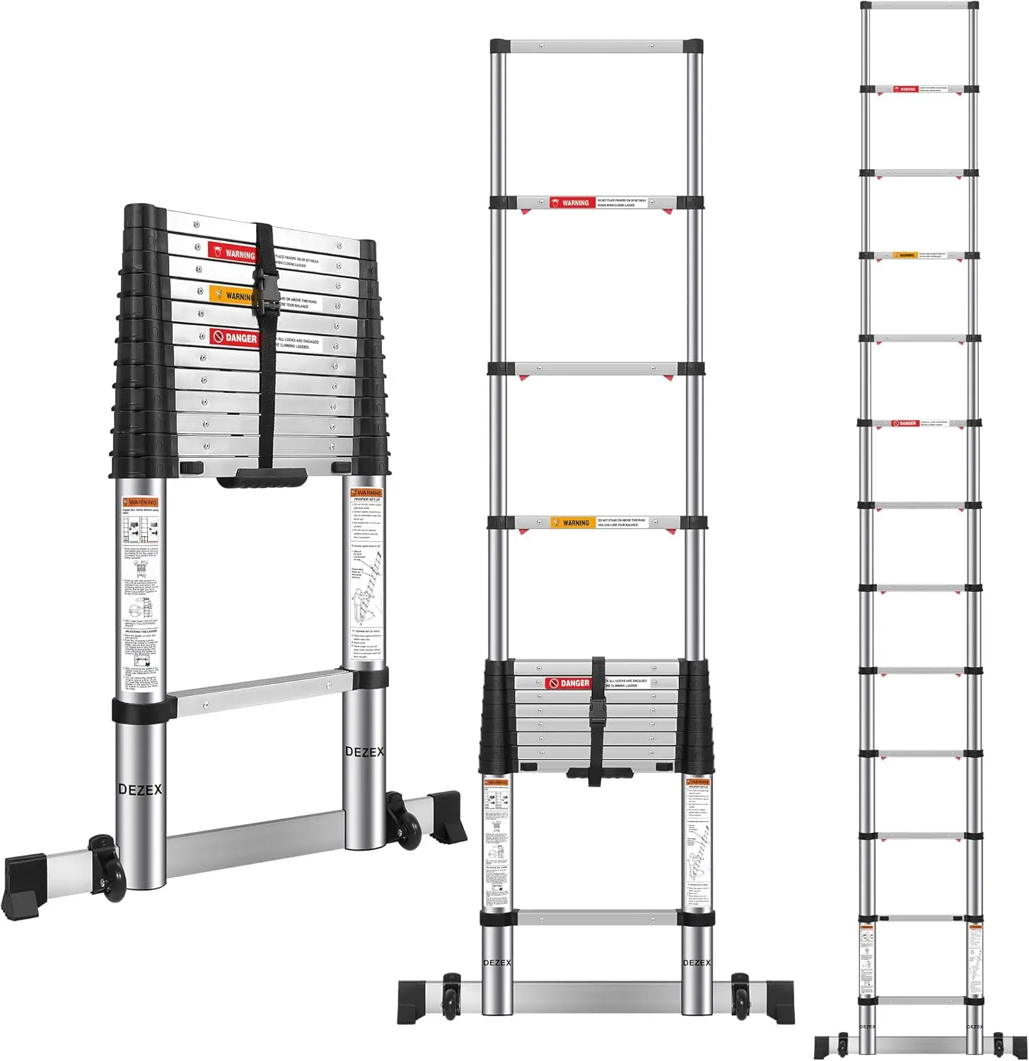 

12.5 FT Stainless Steel Telescoping Ladders - One-Button Retraction Collapsible Extension Ladder for Home,RV,Attic,Lasts 375