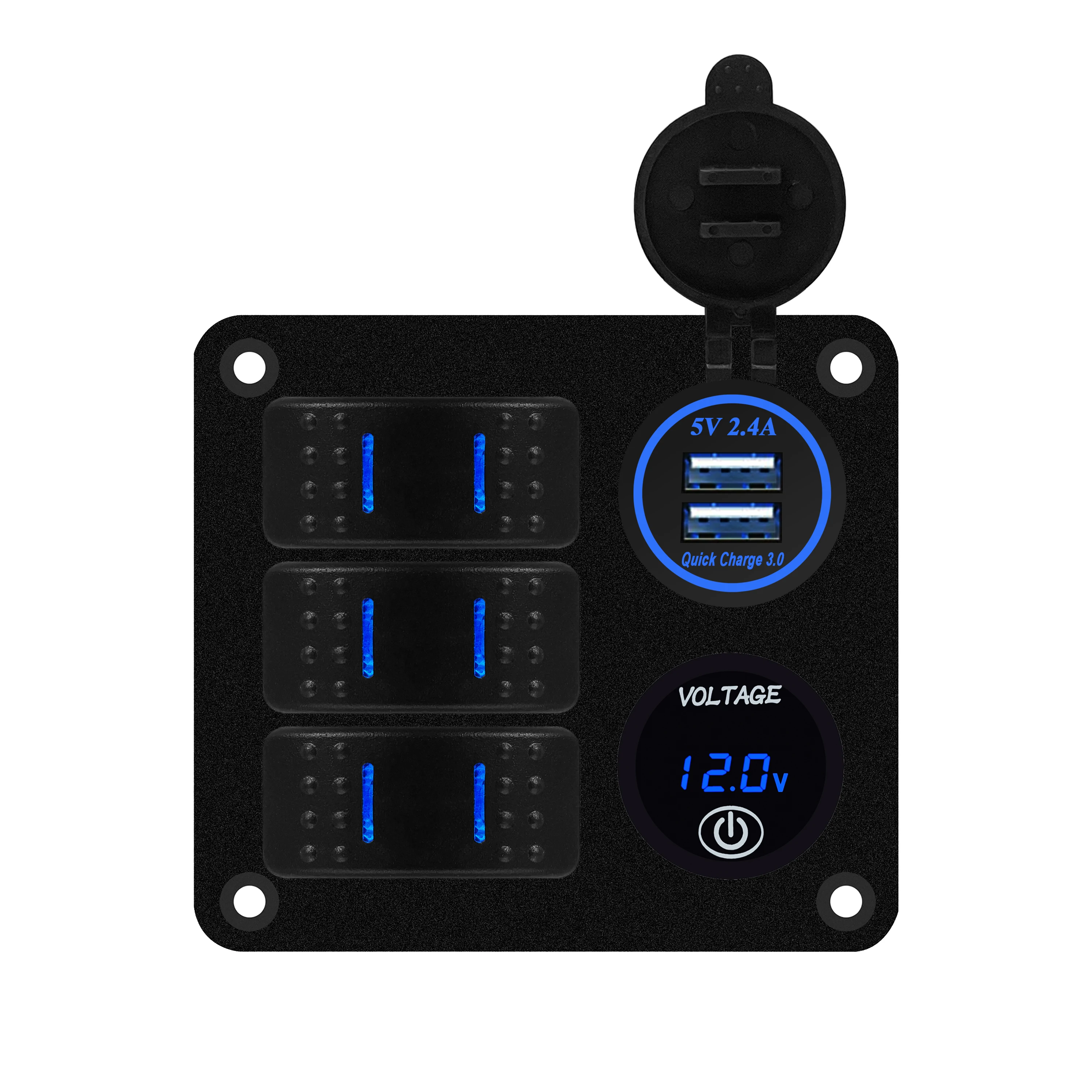 3 / 4 / 5 / 6 Gang Rocker Switch Panel Aluminum Blue Led USB Voltmeter For Marine Boat Car Camper Jeep High End Modifications