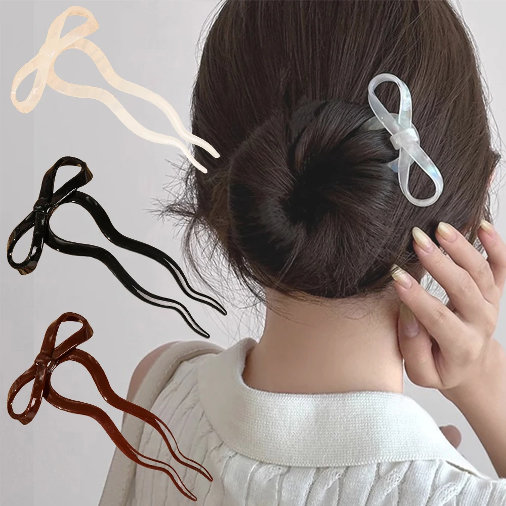 Bâton à cheveux avec nœud en forme de U, épingle à cheveux en acrylique, pince à cheveux, peigne, ch