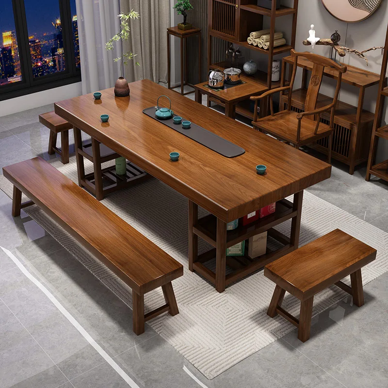 New Chinese solid wood master back chair antique crescent back chair tea table mahogany Taishi hotel chair