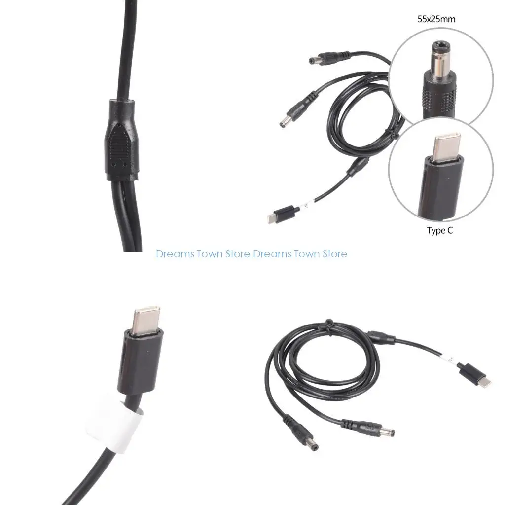 HX6A Multifunctional Type C to 5525 Power Supply Cable 12V 3A Power Splitter Cable