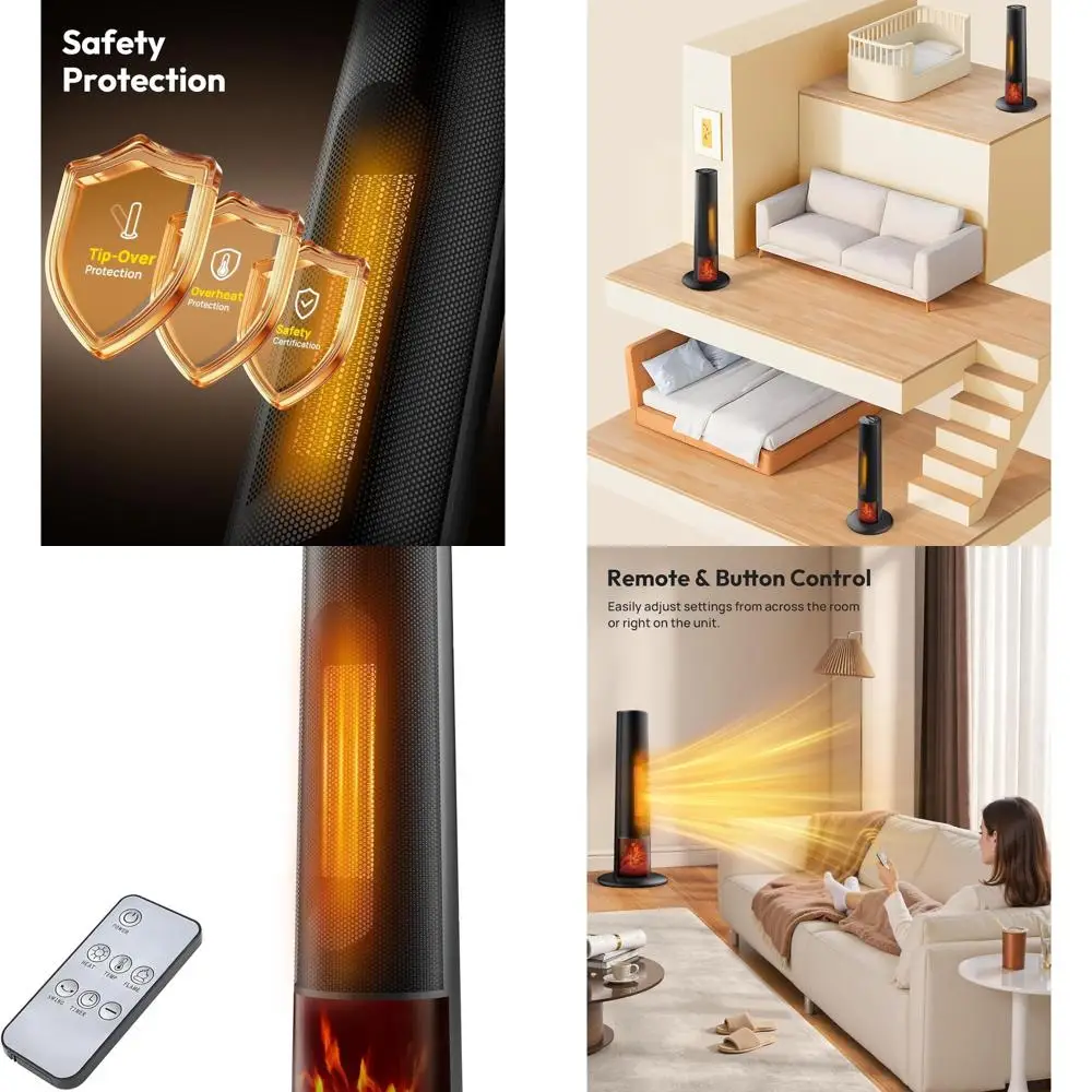 

Электрический обогреватель для больших помещений с 3D-эффектом пламени, портативный башенный обогреватель для дома и офиса, 2 режима, термостат, функция осцилляции