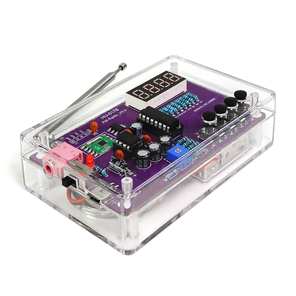 Kit electrónico DIY HU-017B Kit de Radio FM 87-108MHz RDA5807S práctica de soldadura Kit DIY pantalla Digital LED volumen ajustable