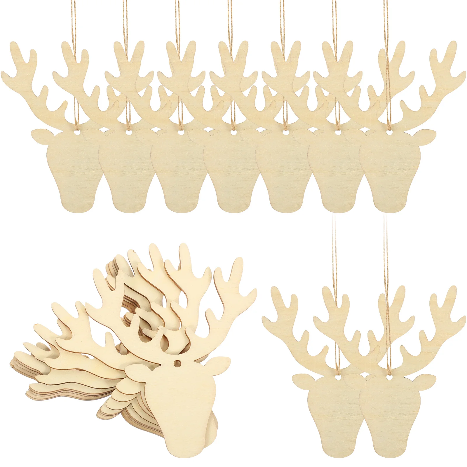 

Christmas Deer Head Wooden Pendants DIY Graffiti Crafts Embellishments Xmas Party Supplies Wood Chips with Rope for Hanging