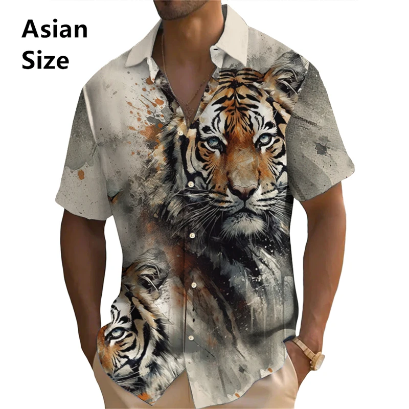 Mens Shirts Tiger Animal 3d Print Hawaiian Shirt Man Summer Fashion Casual Daily Short Sleeves Man Designer Clothes Cheap Tops