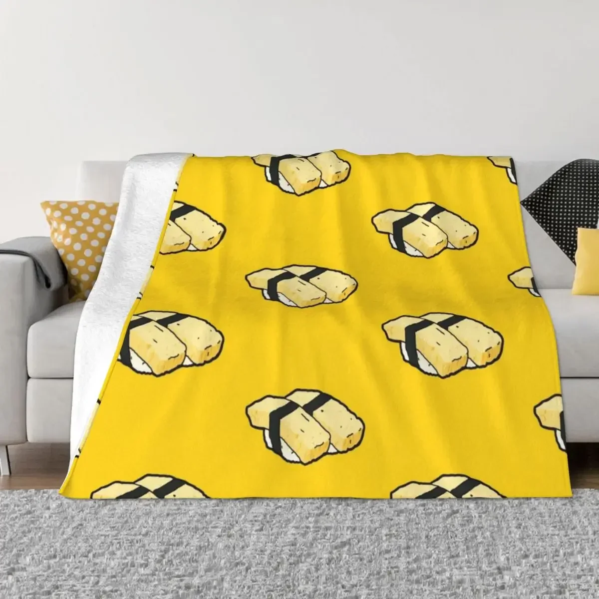 Manta con patrón de Tamago sushi japonés, ollette de huevo, cama de invierno, mantas de lujo para diseñadores de cama