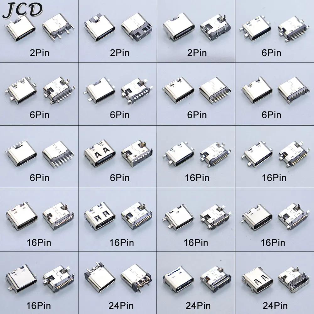 

JCD 10 шт. 2/6/16/24-контактный порт для зарядки типа C USB-C гнездовой разъем для зарядного устройства PCB пайка SMD SMT DIY ремонтный адаптер