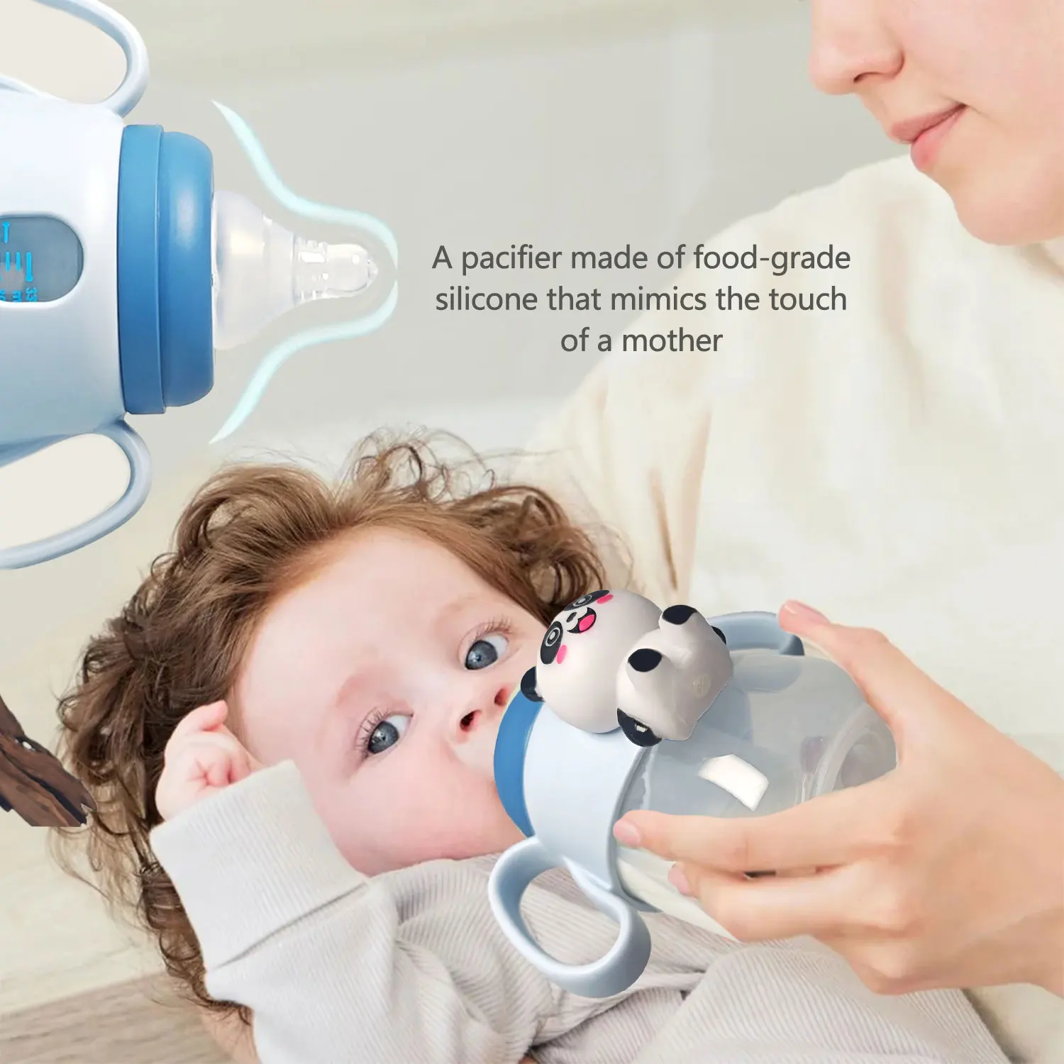 1 Buah Botol Bayi Kapasitas Besar 330ML, Bentuk Panda Lucu, Botol Bayi Dua-dalam-Satu yang Dapat Dimainkan, dengan Mainan Jepit 6-36 Bulan Pesta