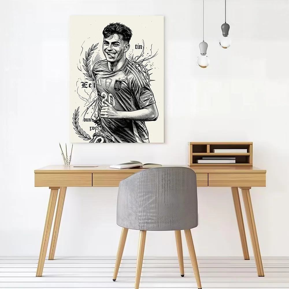 Gavi With Spanish National Team Jersey Canvas Poster Wall Art Customizable High Quality Printed Picture for Bedroom Accessories