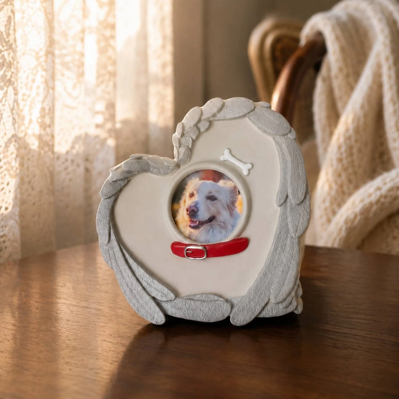 Angel Wing Memorial Plaque Winged Heart-Shaped Pet Memorial Plaque Pet Tribute Stone Raised Border