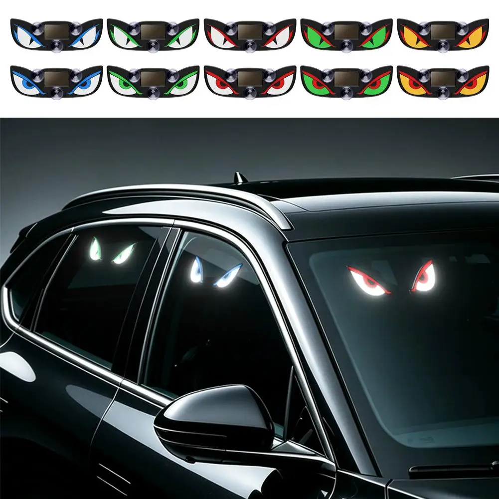 Solar Powered Demon Eye LED Car Light Dynamic Devil Eye Animated Flashing Warning Lamp For SUV Rear Windshield Suction