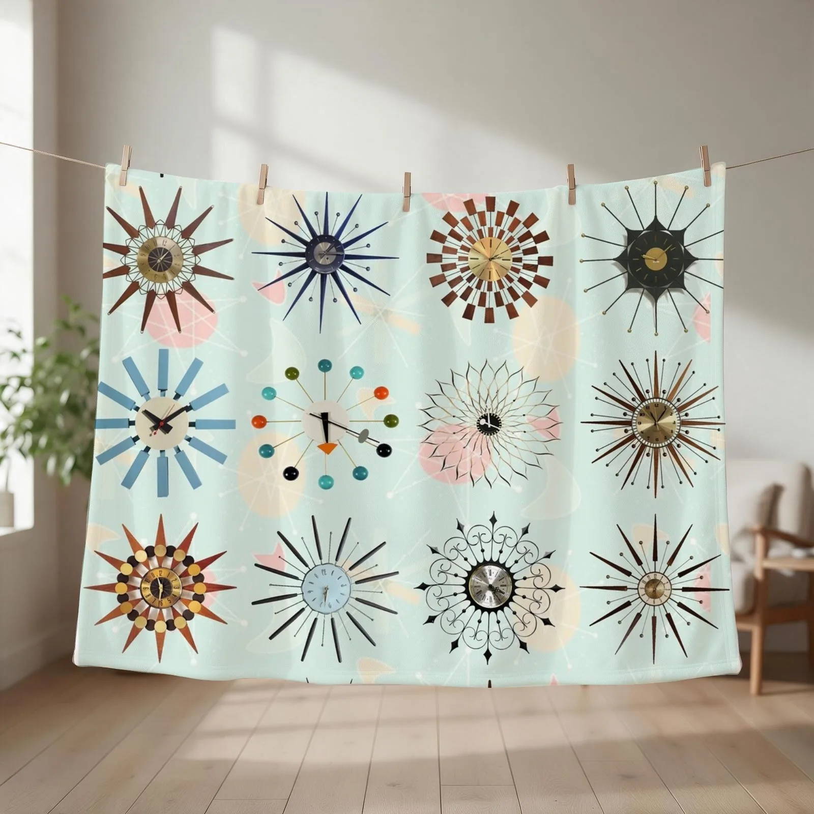 Atomic Starburst Clocks Throw Blanket couch cozy soft plush fuzzy picnic outdoor blanket