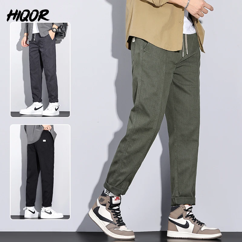 

HIQOR New In Men's Solid Casual Harem Pants Korean Patch Pocket Cargo Pants Classic Men Thin Fashion Streetwear Trousers For Men